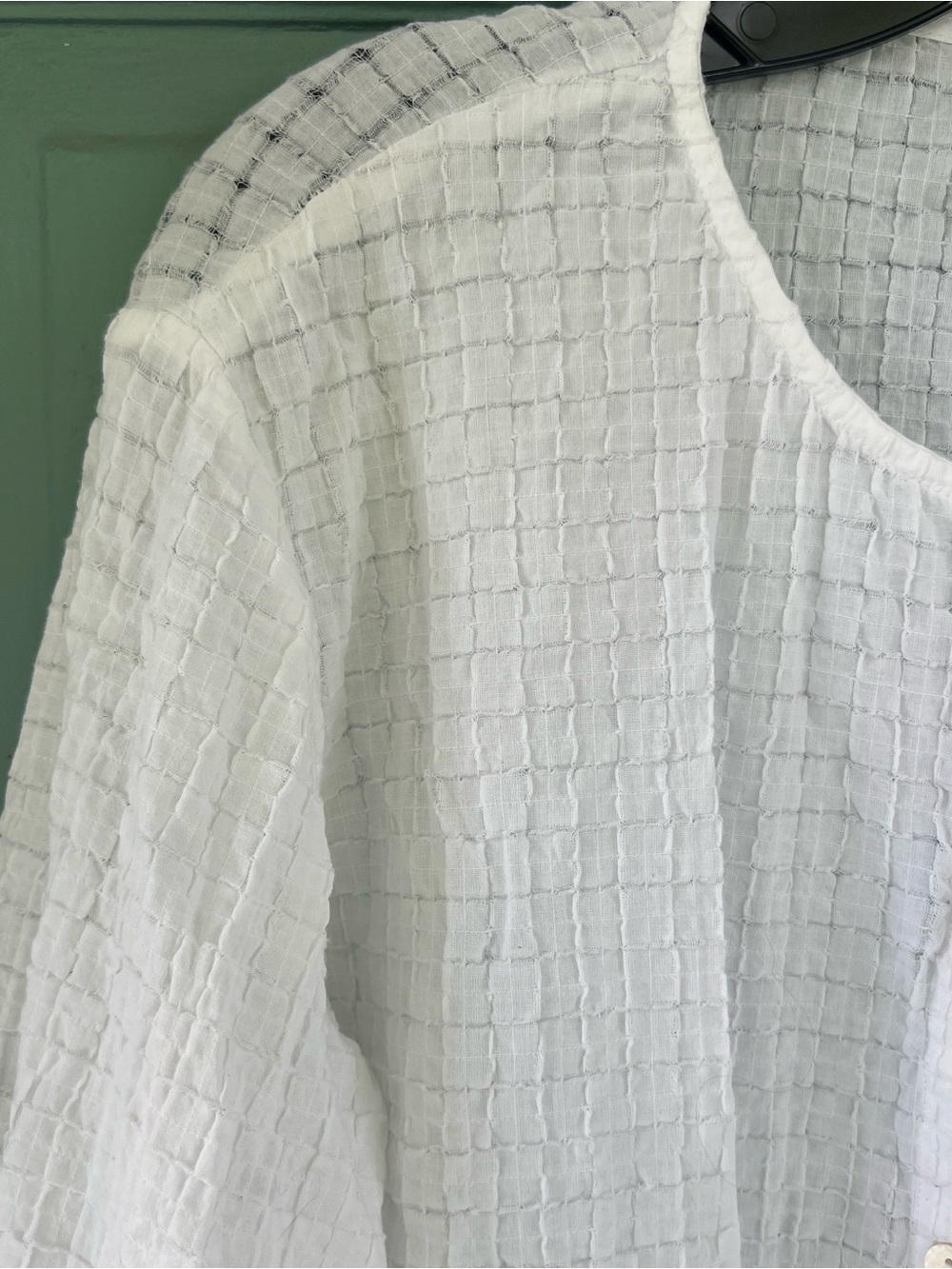 Eileen Fisher Woman Long Sleeve White grid blouse button down blouse 1X as is - Picture 3 of 13